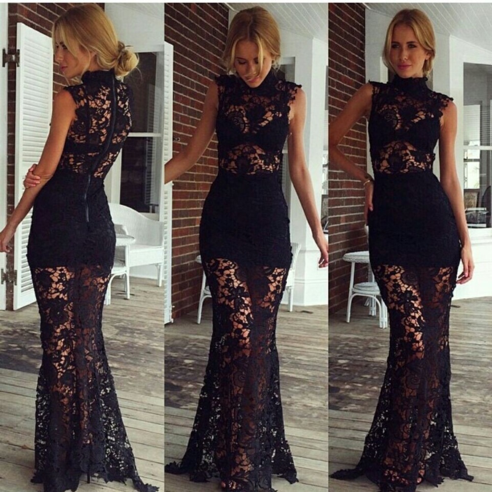 Black Lace Long Sleeve Dress XXS
